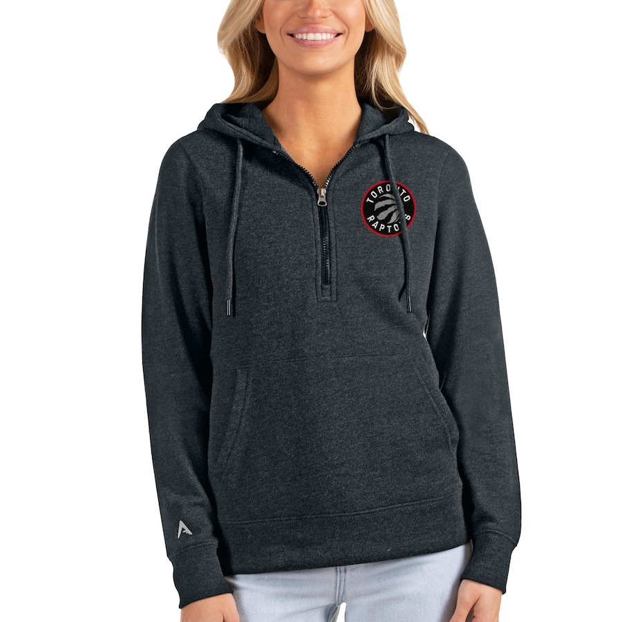 Women's Toronto Raptors Antigua Heathered Charcoal Action Half-Zip Pullover Hoodie Women's Toronto Raptors Antigua Heathered Charcoal Action Half-Zip Pullover Hoodie