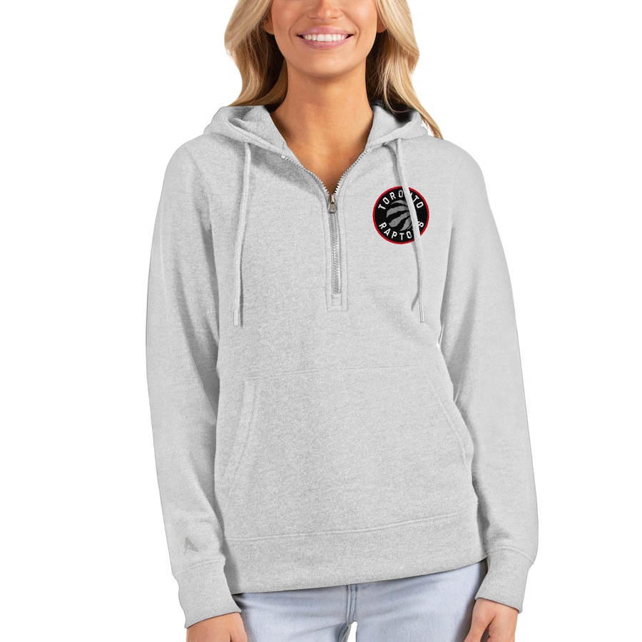 Women's Toronto Raptors Antigua Heathered Gray Action Half-Zip Pullover Hoodie Women's Toronto Raptors Antigua Heathered Gray Action Half-Zip Pullover Hoodie