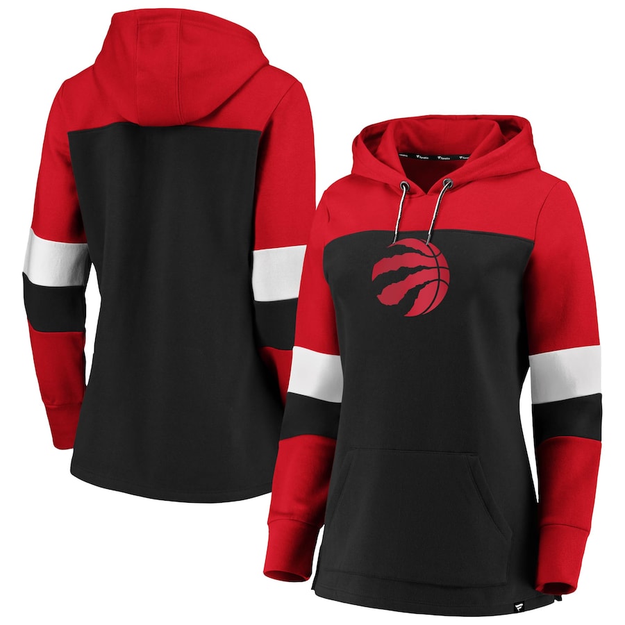 Women's Toronto Raptors Black/Red Iconic Heavy Block Pullover Hoodie