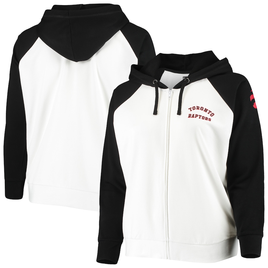 Women's Toronto Raptors New Era White/Black Plus Size Full-Zip French Terry Hoodie