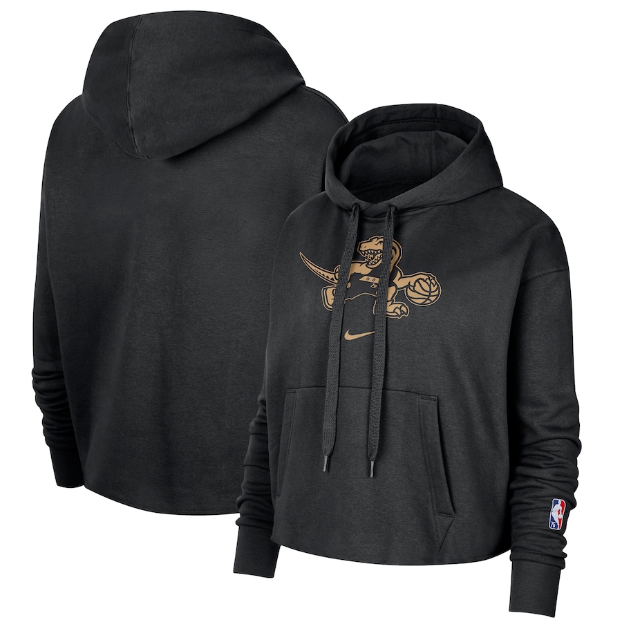 Women's Toronto Raptors NBA Black 2021/22 City Edition Essential Logo Cropped Pullover Hoodie