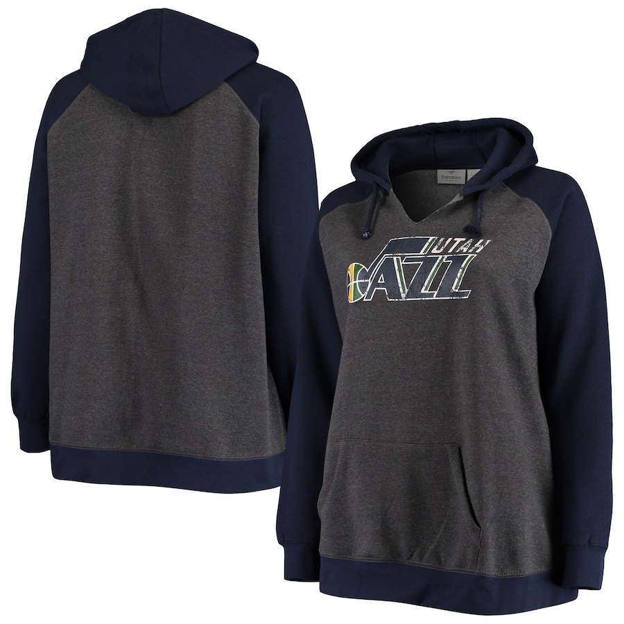 Women's Utah Jazz Charcoal/Navy Plus Size Raglan Notch Neck Pullover Hoodie