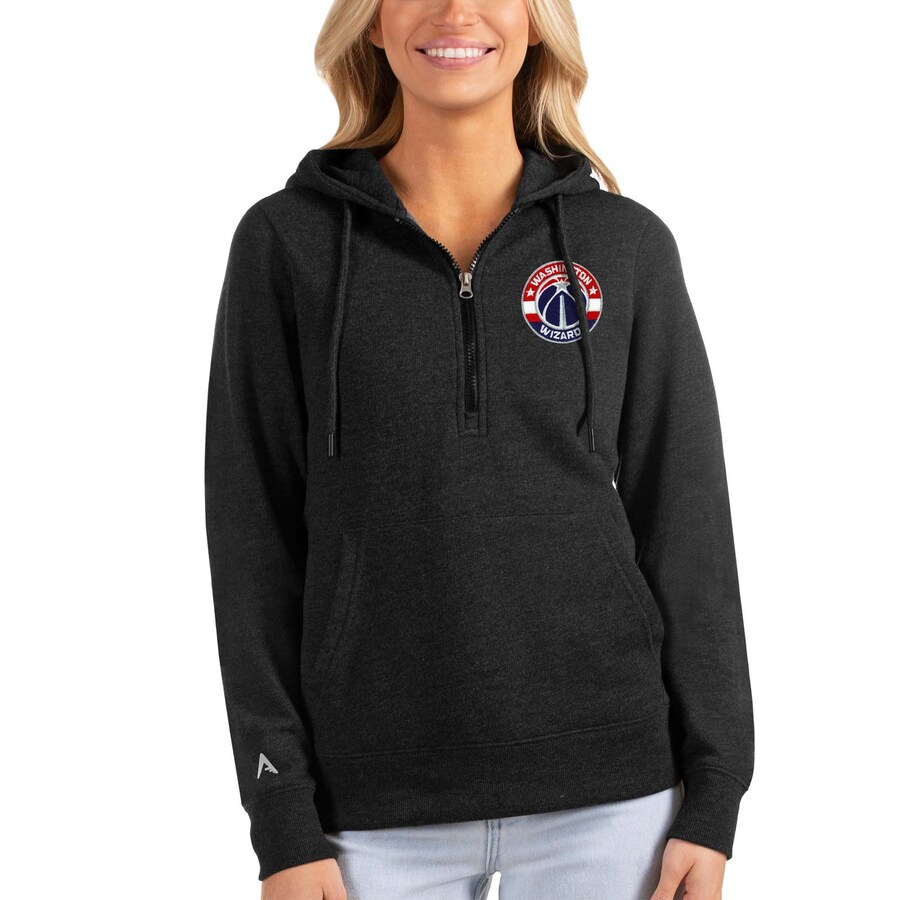 Women's Washington Wizards Antigua Heathered Black Action Half-Zip Pullover Hoodie Women's Washington Wizards Antigua Heathered Black Action Half-Zip Pullover Hoodie
