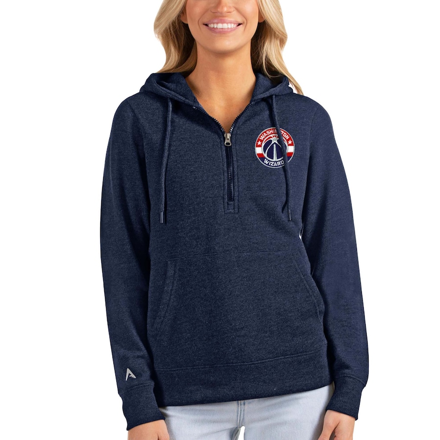 Women's Washington Wizards Antigua Heathered Navy Action Half-Zip Pullover Hoodie Women's Washington Wizards Antigua Heathered Navy Action Half-Zip Pullover Hoodie