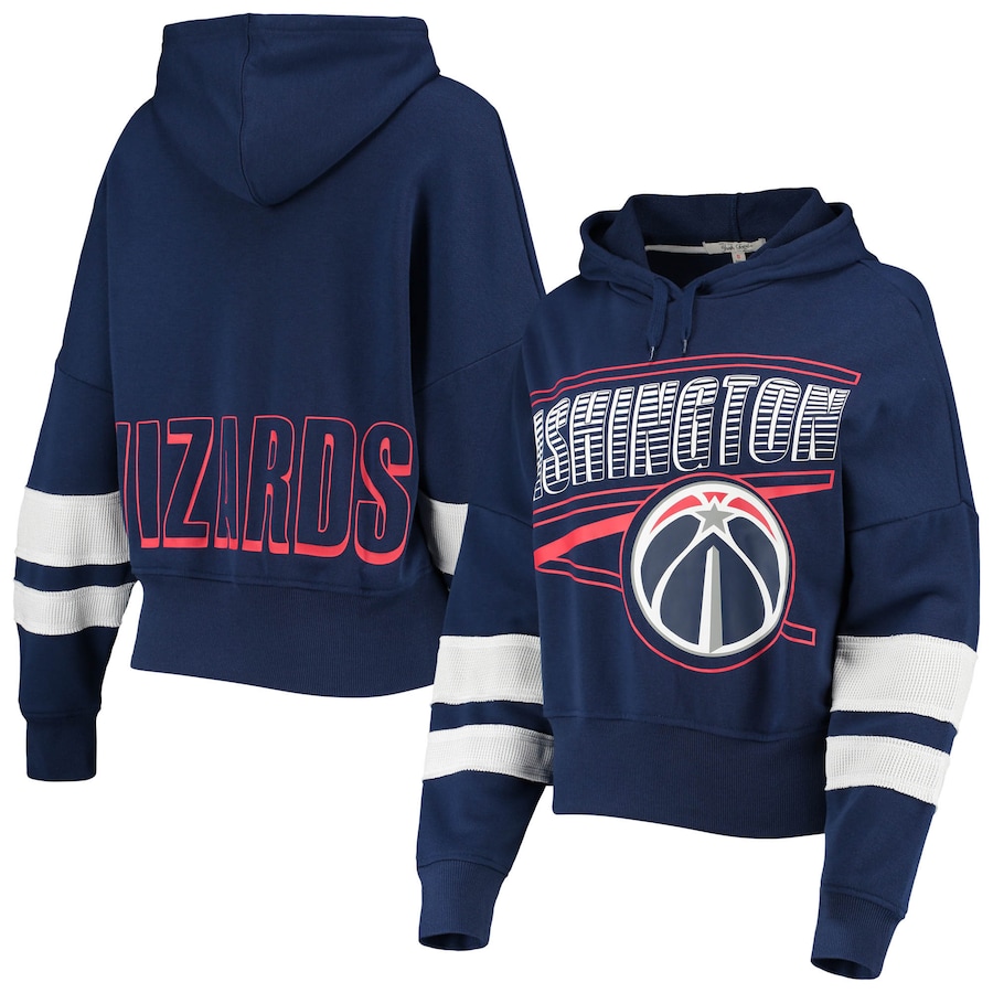 Women's Washington Wizards Junk Food Navy Throwback Stripe Pullover Hoodie Women's Washington Wizards Junk Food Navy Throwback Stripe Pullover Hoodie