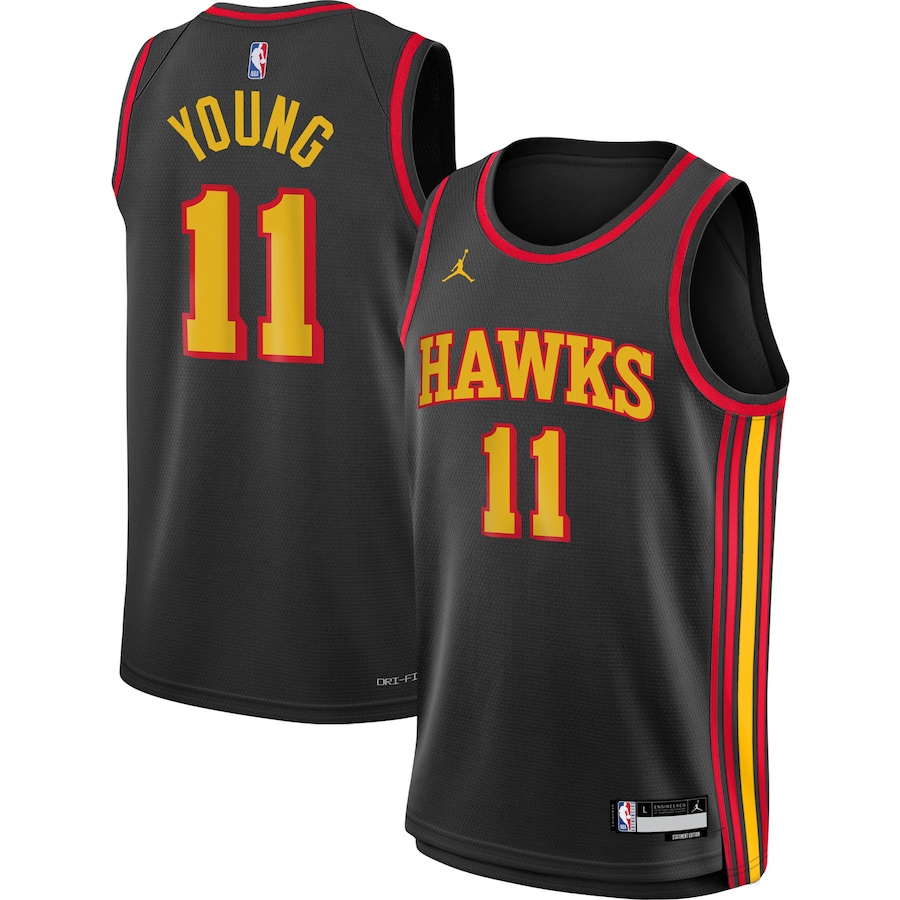 Youth Boys Atlanta Hawks Trae Young Jordan Brand Black 2022/23 Swingman Jersey - Statement Edition Youth Boys Atlanta Hawks Trae Young Jordan Brand Black 2022/23 Swingman Jersey - Statement Edition