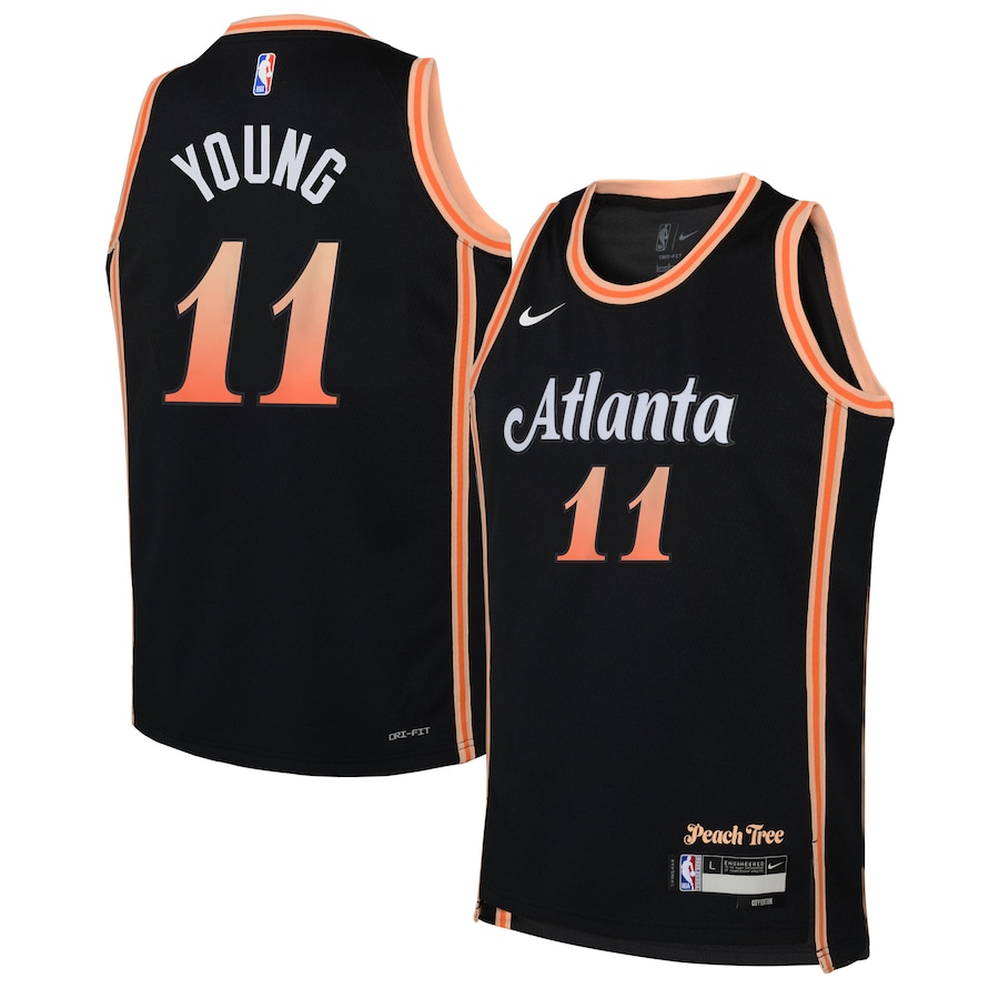 Youth Boys Atlanta Hawks Trae Young NBA Black 2022/23 Swingman Jersey - City Edition Youth Boys Atlanta Hawks Trae Young NBA Black 2022/23 Swingman Jersey - City Edition