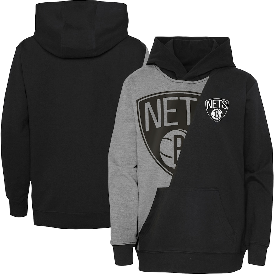 Youth Boys Brooklyn Nets Heather Gray/Black Unrivaled Split Pullover Hoodie