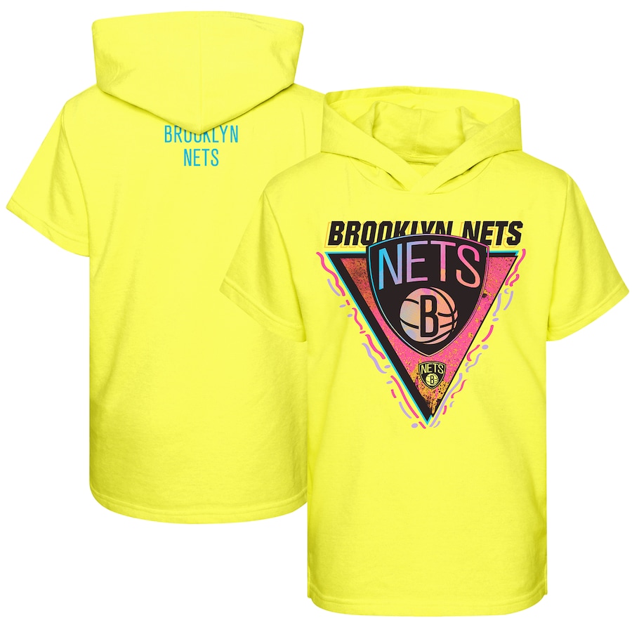 Youth Boys Brooklyn Nets Yellow Game On Short Sleeve Pullover Hoodie T-Shirt