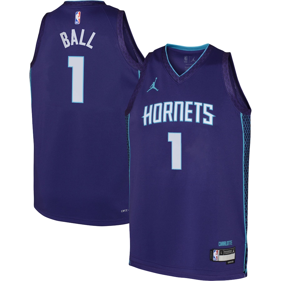 Youth Boys Charlotte Hornets LaMelo Ball Jordan Brand Purple 2022/23 Swingman Jersey - Statement Edition Youth Boys Charlotte Hornets LaMelo Ball Jordan Brand Purple 2022/23 Swingman Jersey - Statement Edition