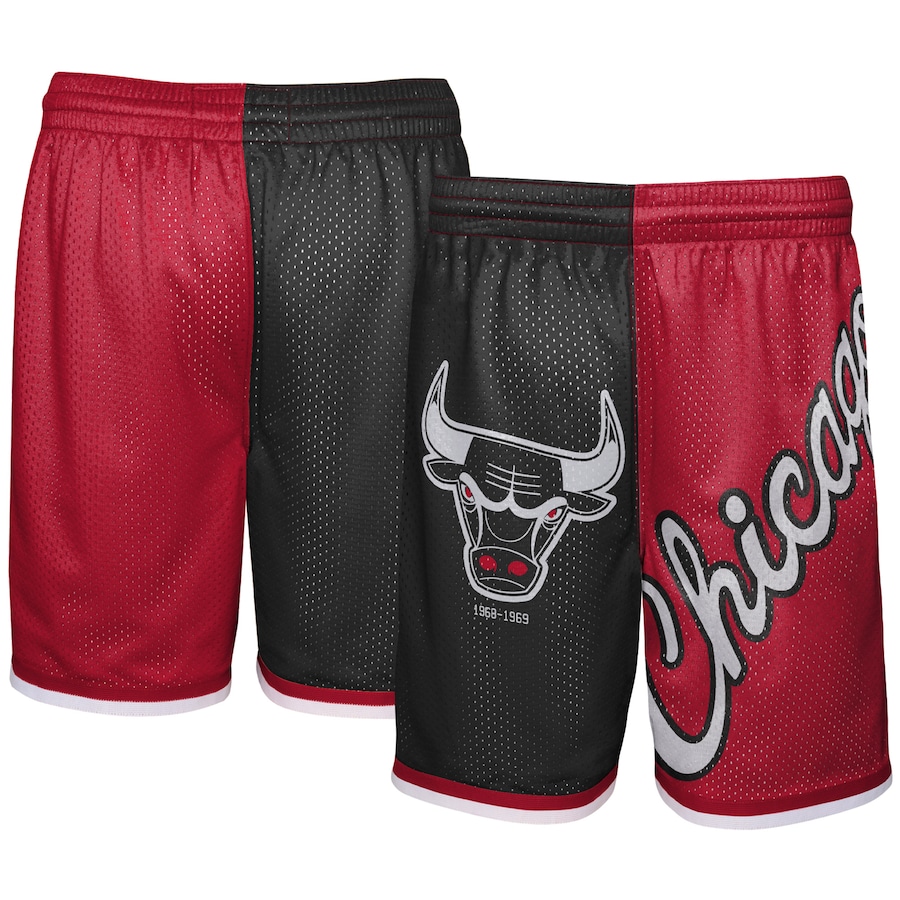Youth Boys Chicago Bulls Mitchell & Ness Black/Red Hardwood Classics Big Face 5.0 Shorts