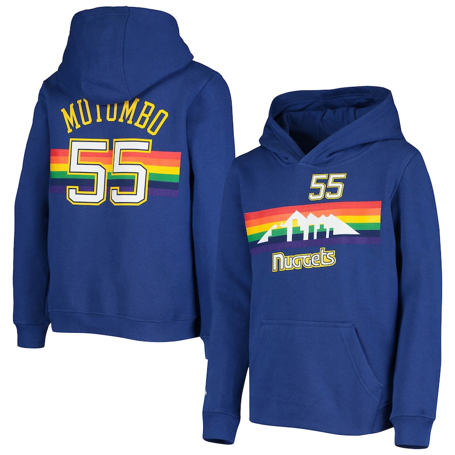Youth Boys Denver Nuggets Dikembe Mutombo Mitchell & Ness Royal Hardwood Classics Name & Number Pullover Hoodie