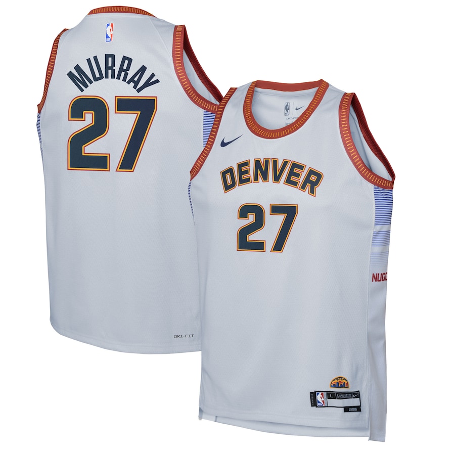 Youth Boys Denver Nuggets Jamal Murray NBA Silver Swingman Jersey - City Edition With 2023 NBA finals patch Youth Boys Denver Nuggets Jamal Murray NBA Silver Swingman Jersey - City Edition With 2023 NBA finals patch