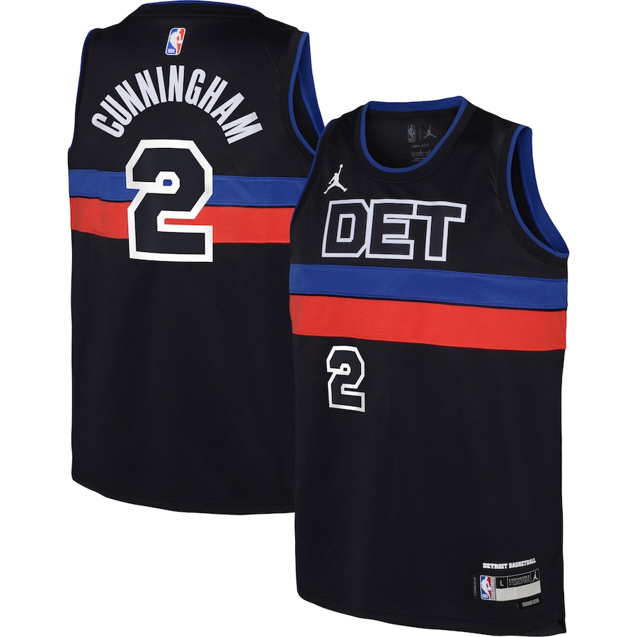 Youth Boys Detroit Pistons Cade Cunningham Jordan Brand Black 2022/23 Swingman Jersey - Statement Edition Youth Boys Detroit Pistons Cade Cunningham Jordan Brand Black 2022/23 Swingman Jersey - Statement Edition