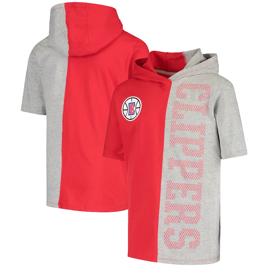 Youth Boys LA Clippers Heathered Gray/Red Posterize Short Sleeve Pullover Hoodie Youth Boys LA Clippers Heathered Gray/Red Posterize Short Sleeve Pullover Hoodie