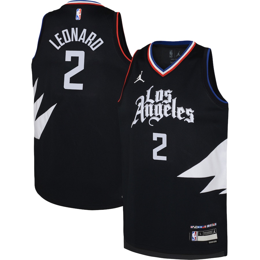 Youth Boys LA Clippers Kawhi Leonard Jordan Brand Black 2022/23 Swingman Jersey - Statement Edition