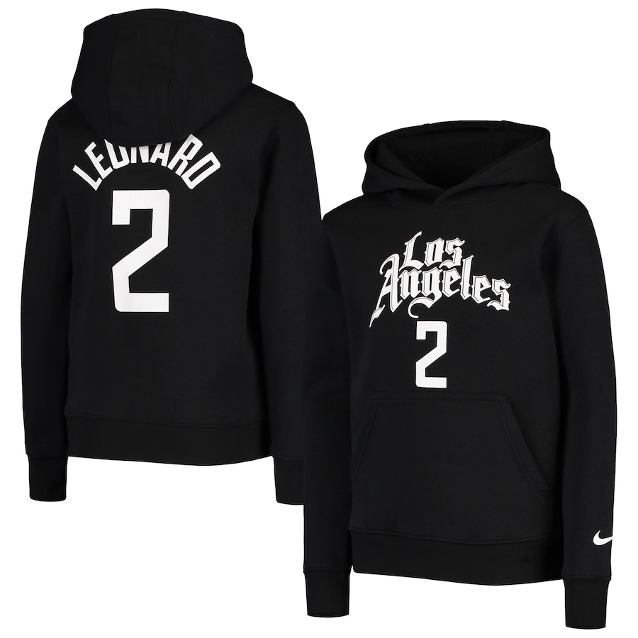 Youth Boys LA Clippers Kawhi Leonard NBA Black 2020/21 City Edition Name & Number Pullover Hoodie