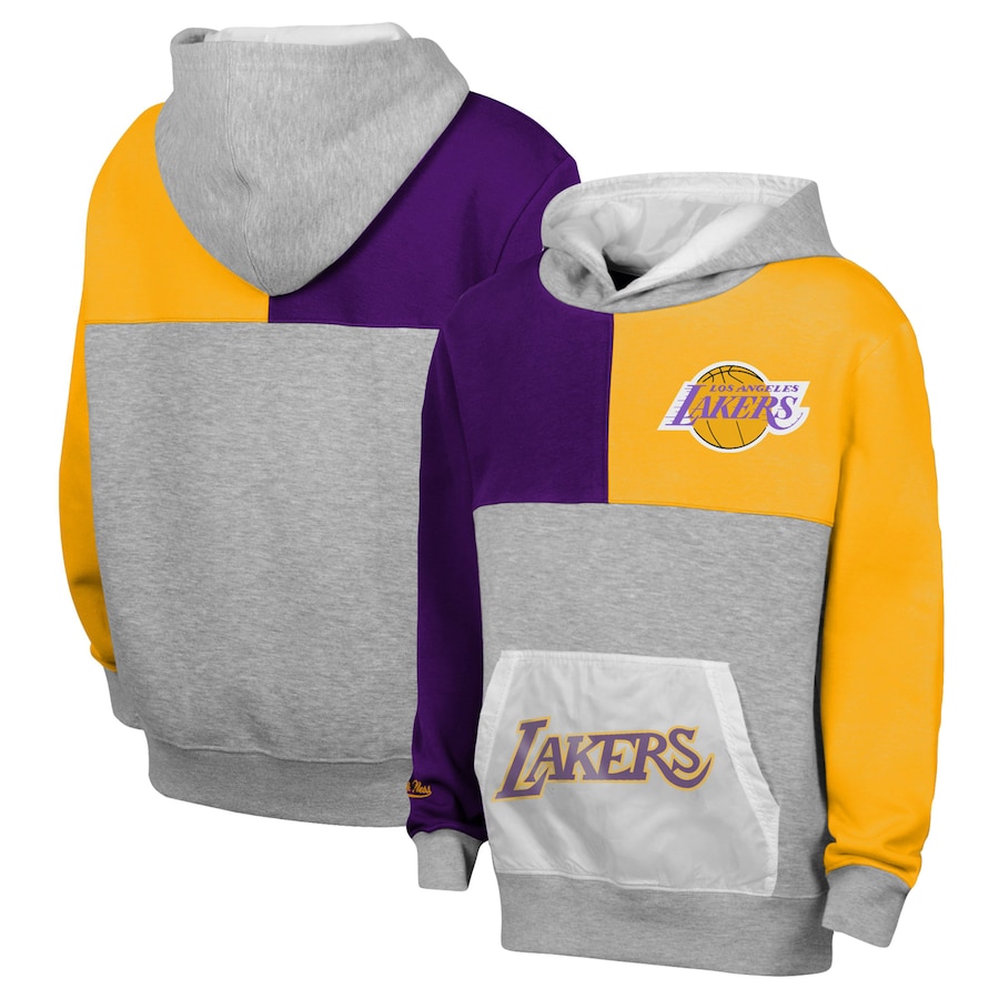 Youth Boys Los Angeles Lakers Mitchell & Ness Gray/Gold/Purple Multicolor Pullover Hoodie