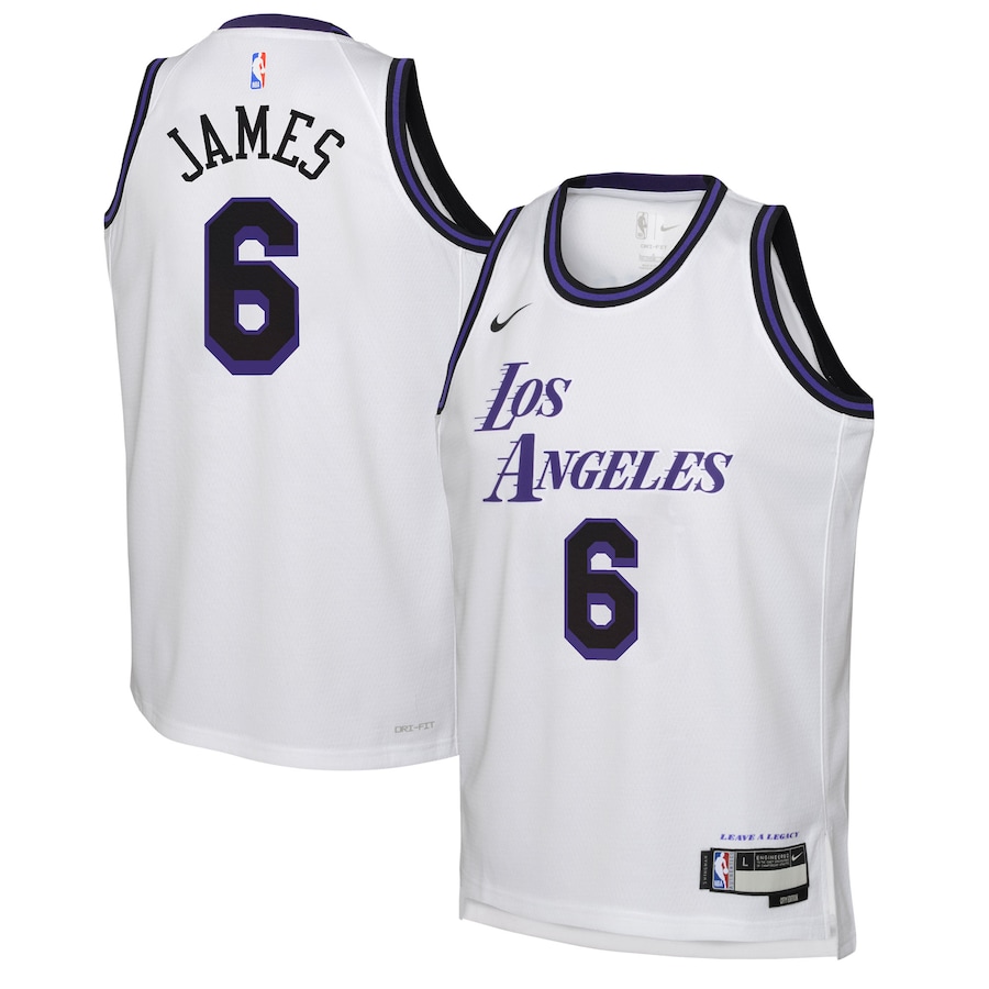 Youth Boys Los Angeles Lakers LeBron James NBA White 2022/23 Swingman Jersey - City Edition