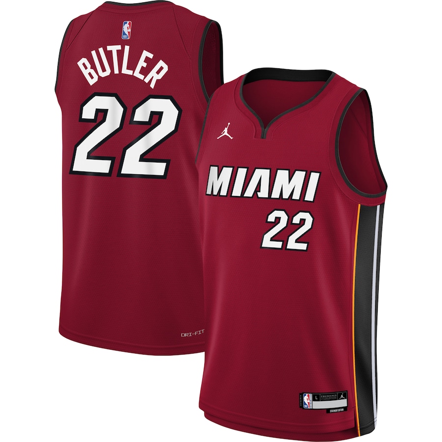 Youth Boys Miami Heat Jimmy Butler Jordan Brand Red Swingman Jersey - Statement Edition With 2023 NBA finals patch 