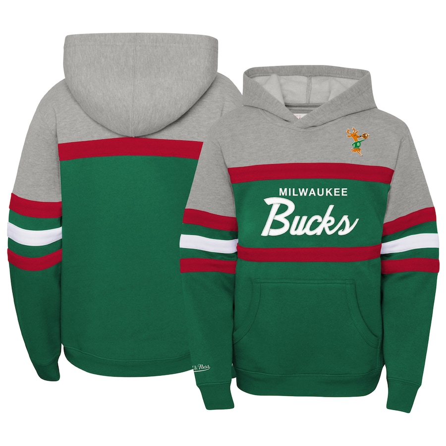 Youth Boys Milwaukee Bucks Mitchell & Ness Heather Gray/Green Hardwood Classics Head Coach Pullover Hoodie Youth Boys Milwaukee Bucks Mitchell & Ness Heather Gray/Green Hardwood Classics Head Coach Pullover Hoodie