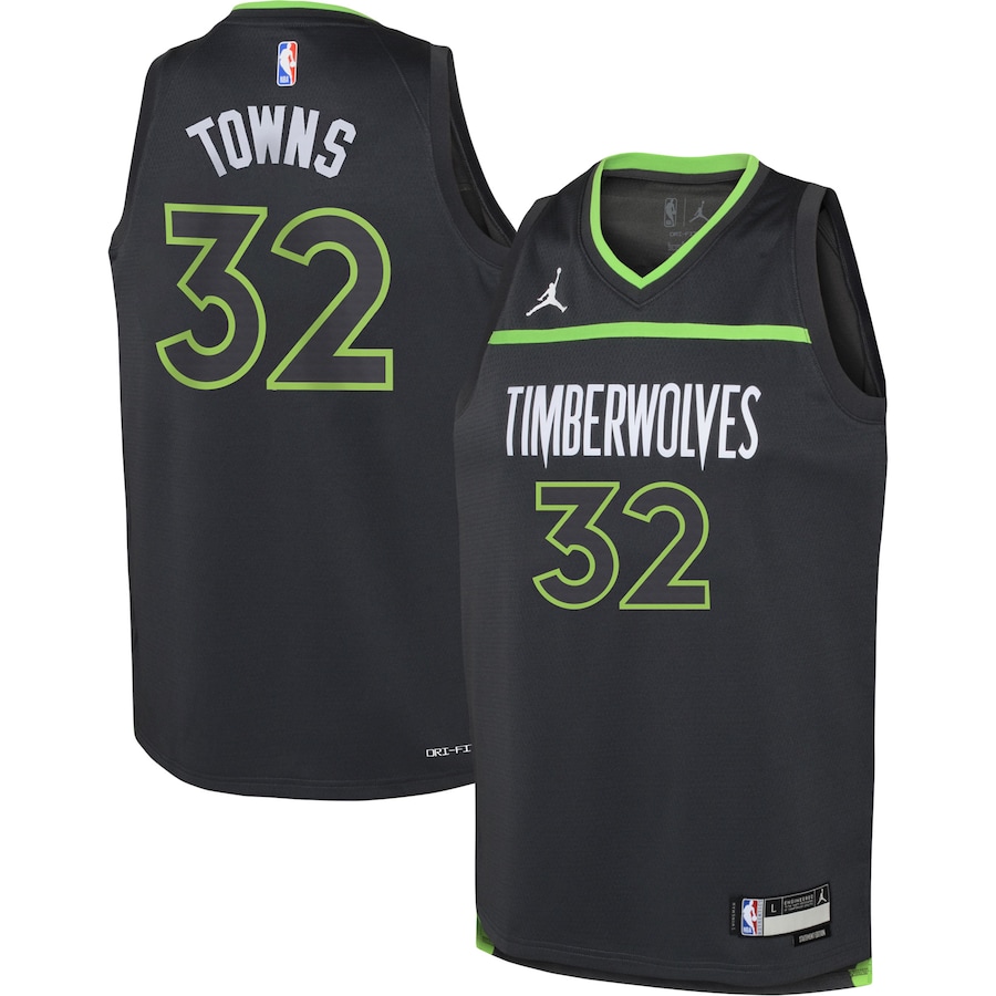 Youth Boys Minnesota Timberwolves Karl-Anthony Towns Jordan Brand Black 2022/23 Swingman Jersey - Statement Edition