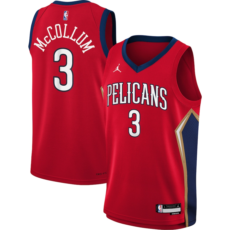 Youth Boys New Orleans Pelicans C.J. McCollum Jordan Brand Red 2022/23 Swingman Jersey - Statement Edition Youth Boys New Orleans Pelicans C.J. McCollum Jordan Brand Red 2022/23 Swingman Jersey - Statement Edition