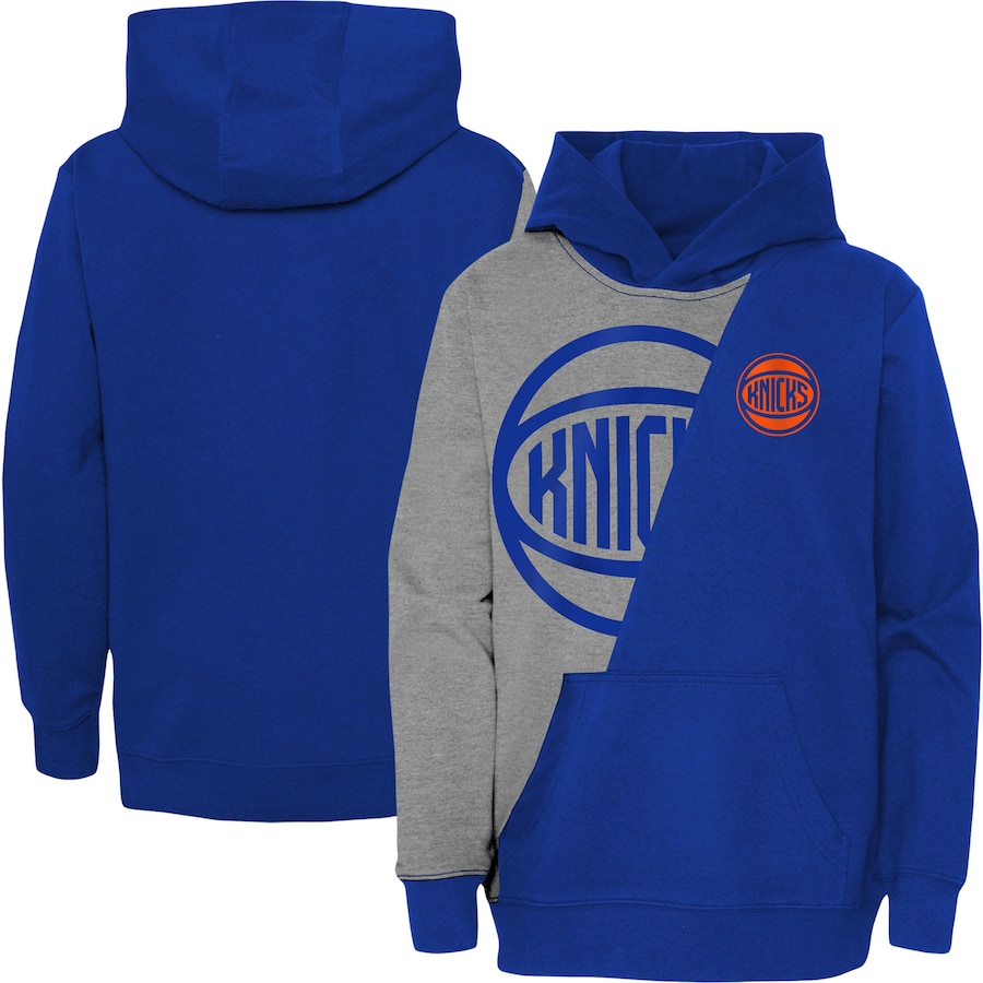 Youth Boys New York Knicks Heather Gray/Blue Unrivaled Split Pullover Hoodie