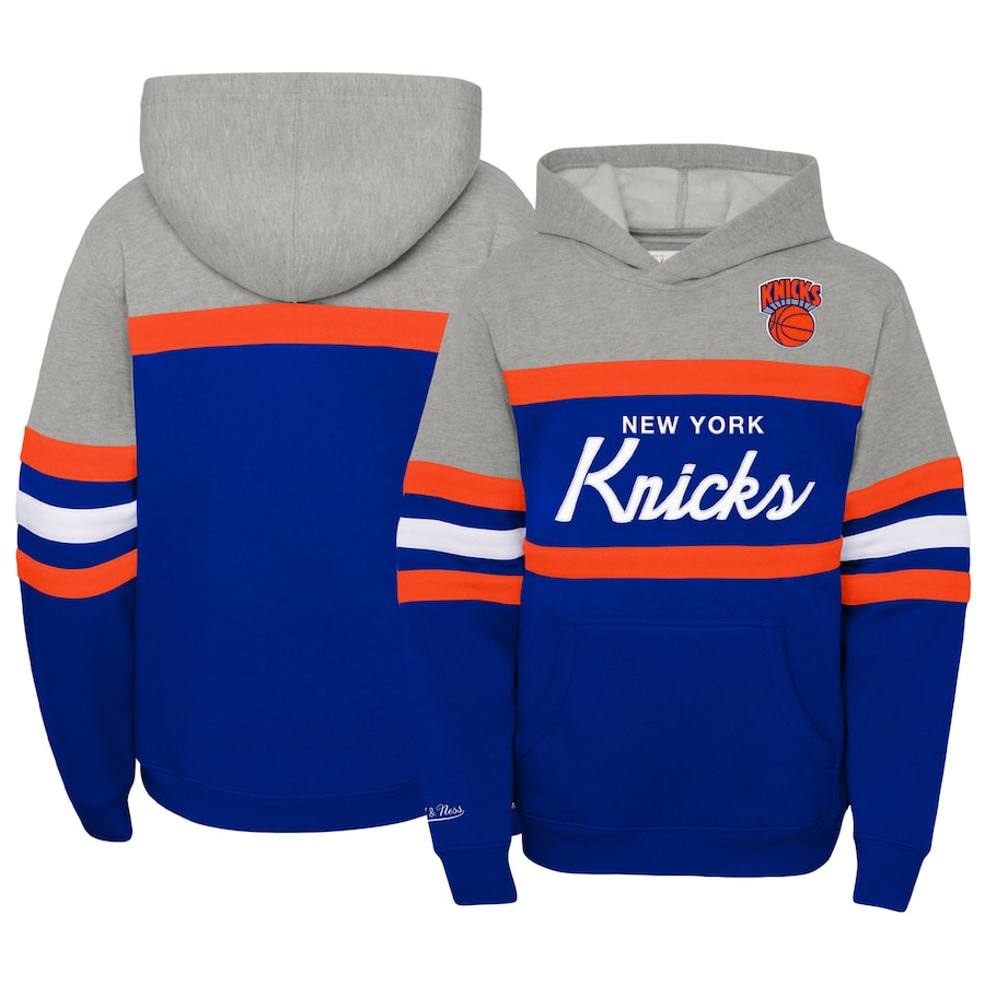 Youth Boys New York Knicks Mitchell & Ness Heather Gray/Blue Hardwood Classics Head Coach Pullover Hoodie Youth Boys New York Knicks Mitchell & Ness Heather Gray/Blue Hardwood Classics Head Coach Pullover Hoodie
