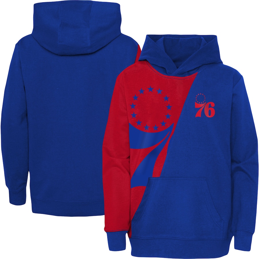 Youth Boys Philadelphia 76ers Red/Royal Unrivaled Split Pullover Hoodie