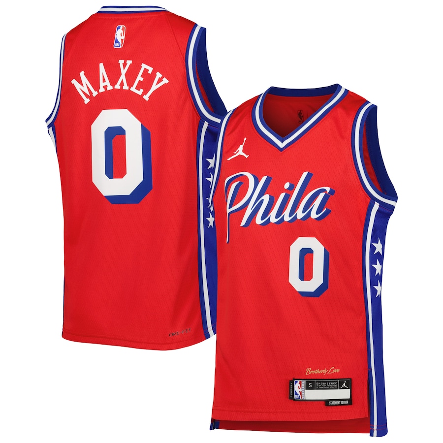 Youth Boys Philadelphia 76ers Tyrese Maxey Jordan Brand Red 2022/23 Swingman Jersey - Statement Edition