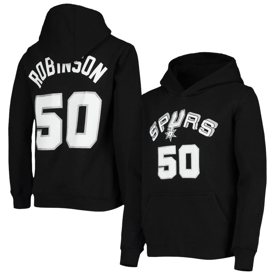 Youth Boys San Antonio Spurs David Robinson Mitchell & Ness Black Hardwood Classics Name & Number Pullover Hoodie