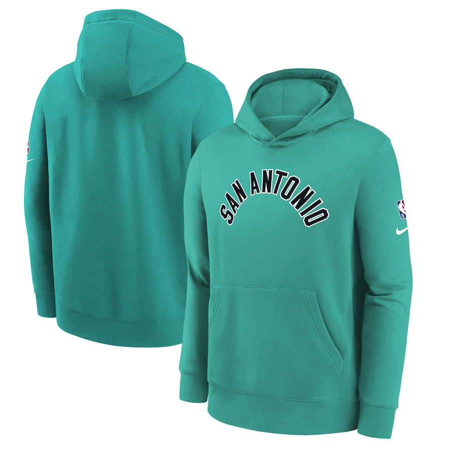 Youth Boys San Antonio Spurs NBA Teal 2021/22 City Edition Essential Pullover Hoodie Youth Boys San Antonio Spurs NBA Teal 2021/22 City Edition Essential Pullover Hoodie