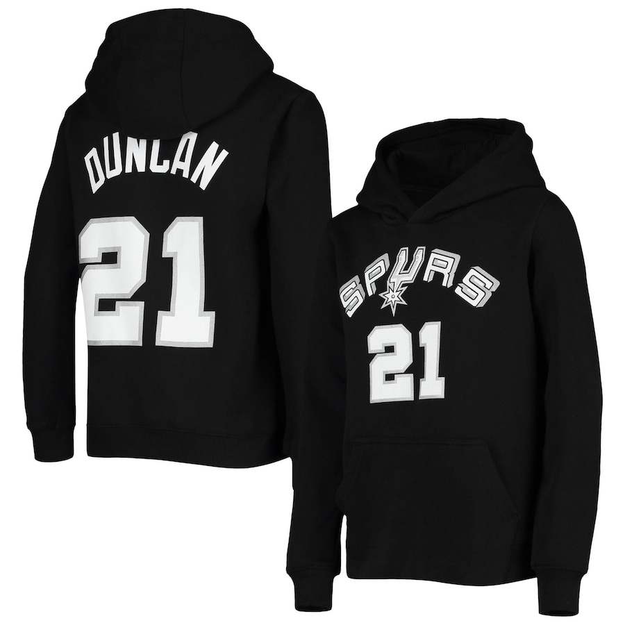 Youth Boys San Antonio Spurs Tim Duncan Mitchell & Ness Black Hardwood Classics Name & Number Pullover Hoodie