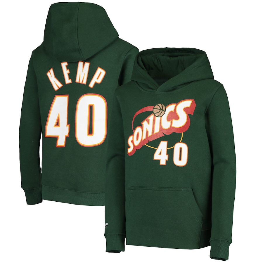 Youth Boys Seattle SuperSonics Shawn Kemp Mitchell & Ness Green Hardwood Classics Name & Number Pullover Hoodie