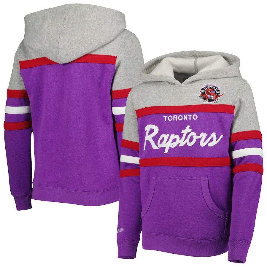 Youth Boys Toronto Raptors Mitchell & Ness Heather Gray/Purple Hardwood Classics Head Coach Pullover Hoodie
