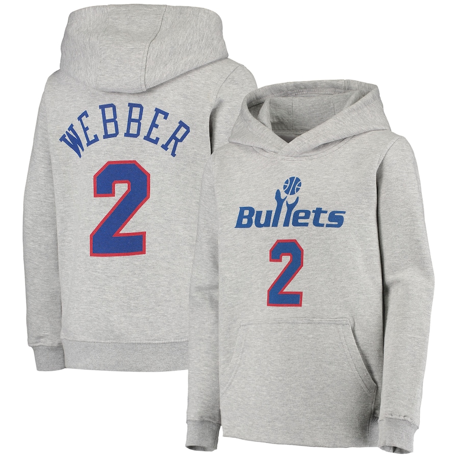 Youth Boys Washington Bullets Chris Webber Mitchell & Ness Heathered Gray Hardwood Classics Name & Number Pullover Hoodie