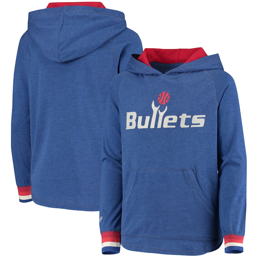 Youth Boys Washington Bullets Mitchell & Ness Heathered Blue Hardwood Classics Raglan Pullover Hoodie