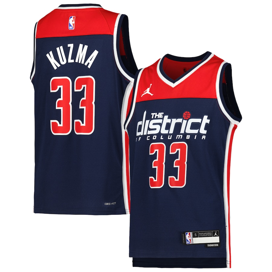 Youth Boys Washington Wizards Kyle Kuzma Jordan Brand Navy 2022/23 Swingman Jersey - Statement Edition