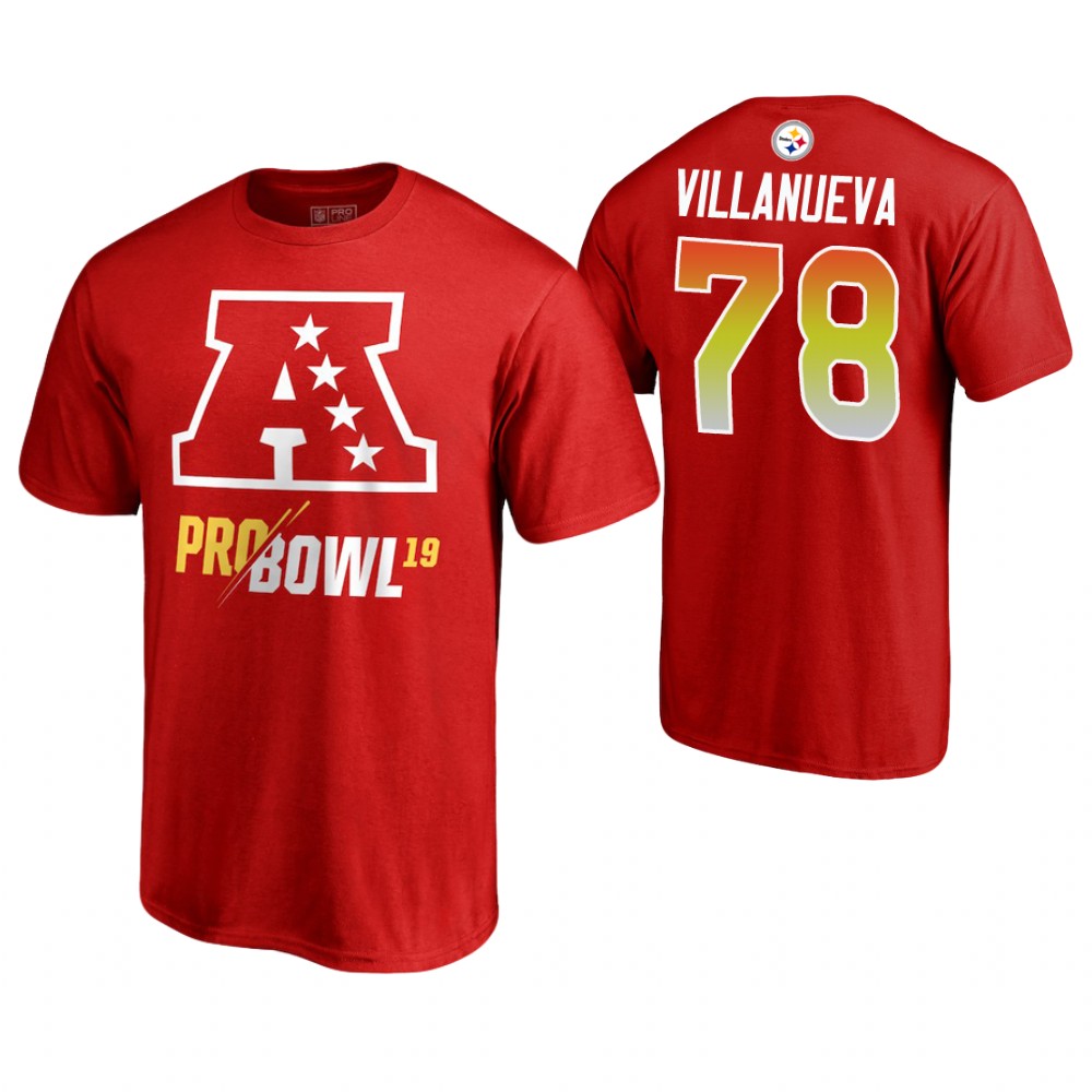 Pittsburgh Steelers #78 Alejandro Villanueva Red T-Shirt 2019 Pro Bowl AFC