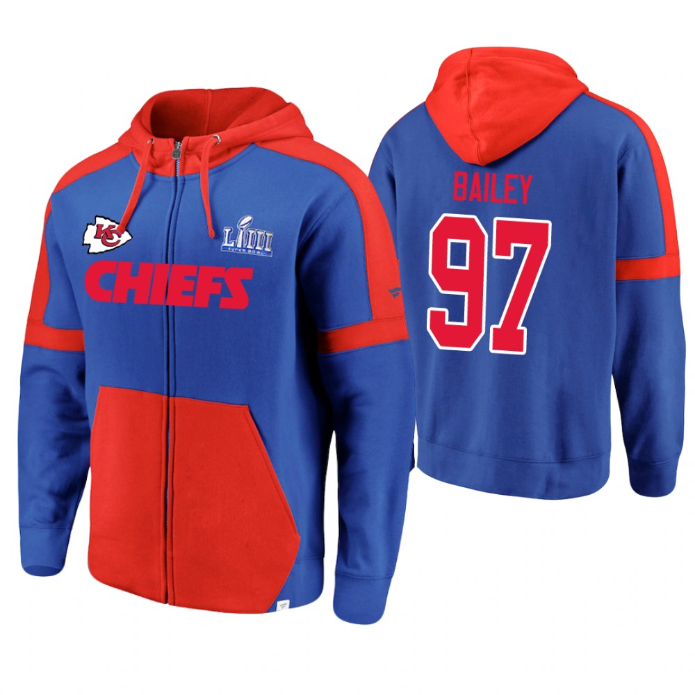 Kansas City Chiefs #97 Allen Bailey Royal Super Bowl LIII Full-Zip Hoodie