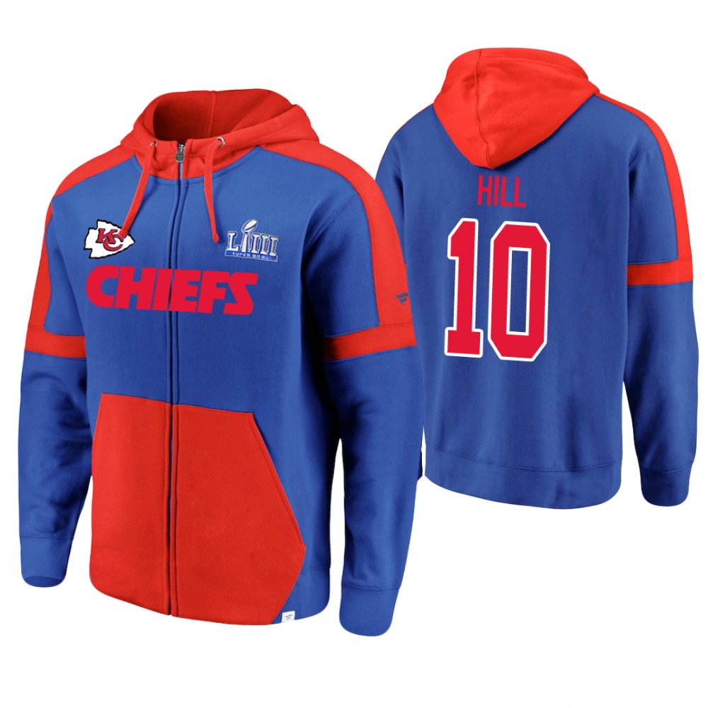 Kansas City Chiefs #10 Tyreek Hill Royal Super Bowl LIII Full-Zip Hoodie