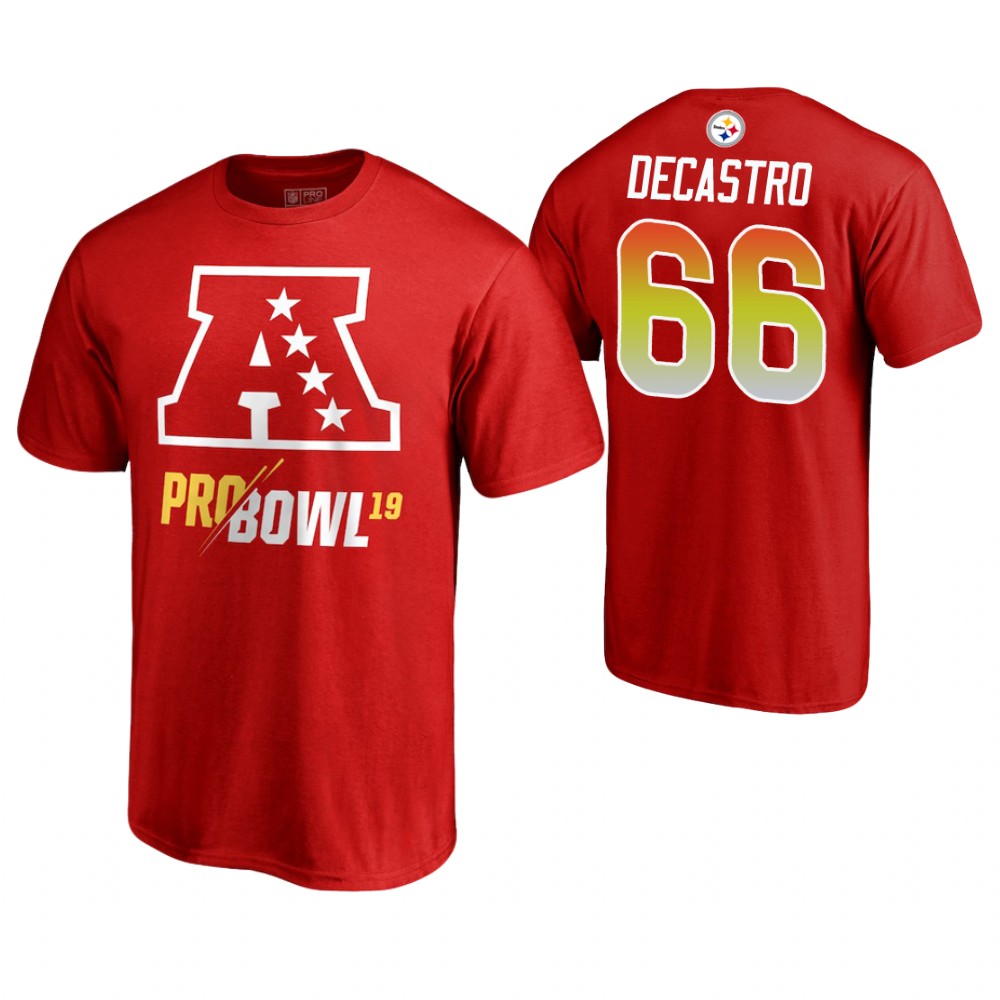 Pittsburgh Steelers #66 David DeCastro Red T-Shirt 2019 Pro Bowl AFC
