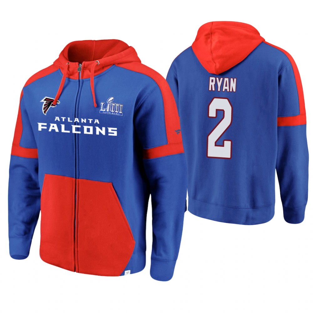Atlanta Falcons #2 Matt Ryan Royal Super Bowl LIII Full-Zip Hoodie Atlanta Falcons #2 Matt Ryan Royal Super Bowl LIII Full-Zip Hoodie