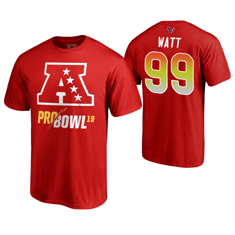 Houston Texans #99 J.J. Watt Red T-Shirt 2019 Pro Bowl AFC Houston Texans #99 J.J. Watt Red T-Shirt 2019 Pro Bowl AFC