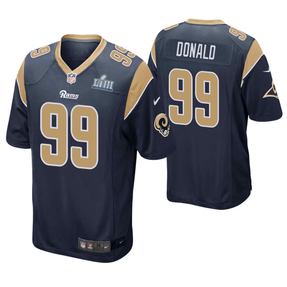 Los Angeles Rams #99 Aaron Donald Navy Super Bowl LIII Game Jersey With Super Bowl LVI Patch