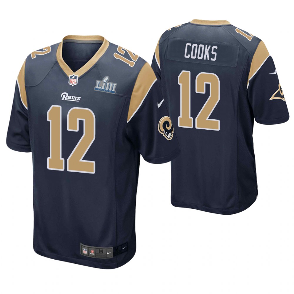 Los Angeles Rams #12 Brandin Cooks Navy Super Bowl LIII Game Jersey With Super Bowl LVI Patch
