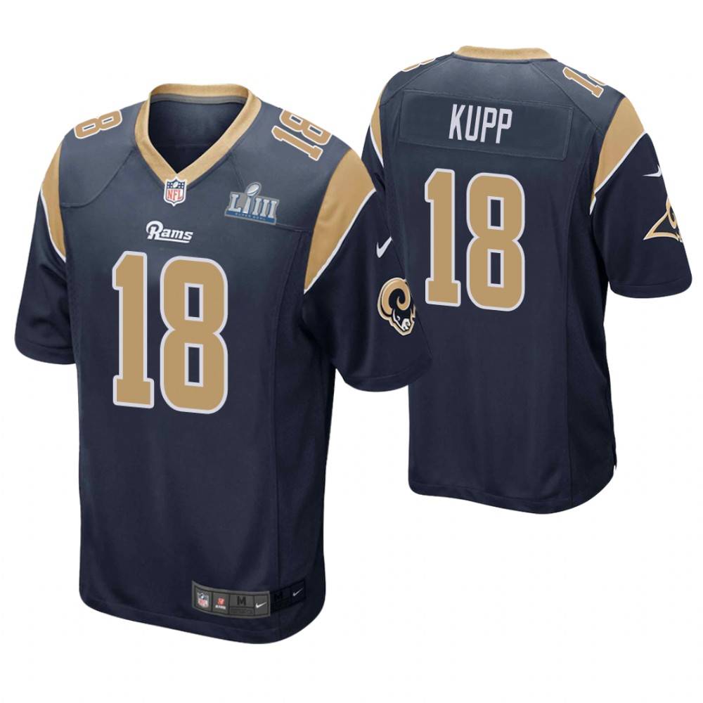 Los Angeles Rams #18 Cooper Kupp Navy Super Bowl LIII Game Jersey Los Angeles Rams #18 Cooper Kupp Navy Super Bowl LIII Game Jersey