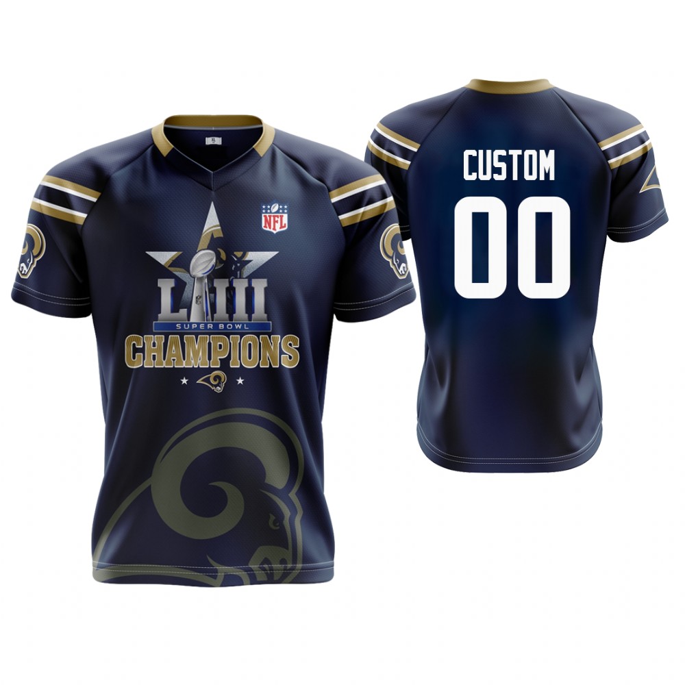 Los Angeles Rams #00 Custom Navy Super Bowl LIII Champions Commemorative Jersey With Super Bowl LVI Patch Los Angeles Rams #00 Custom Navy Super Bowl LIII Champions Commemorative Jersey With Super Bowl LVI Patch