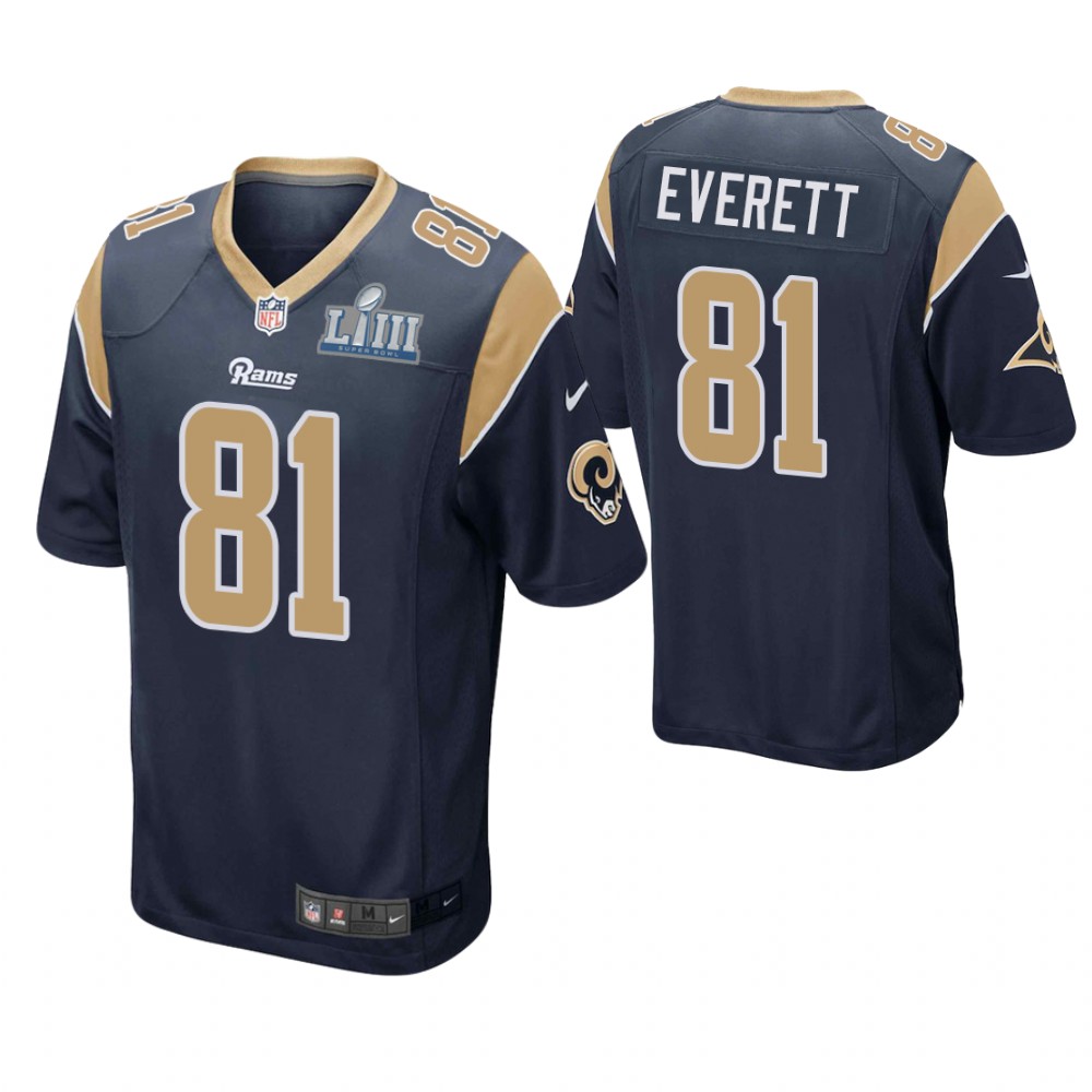 Los Angeles Rams #81 Gerald Everett Navy Super Bowl LIII Game Jersey Los Angeles Rams #81 Gerald Everett Navy Super Bowl LIII Game Jersey